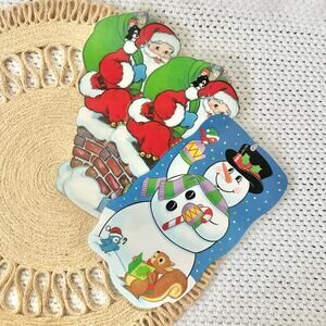 Color Clings Set of 3 Two Santas Going Down Chimney Frosty Snowman Window Decor